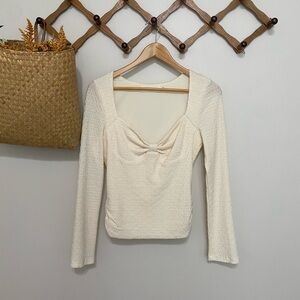 Astr the Label Cream Fitted Tie Front Blouse